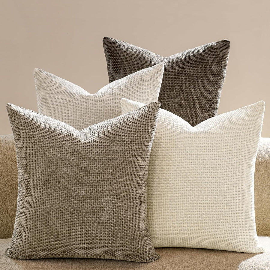 Chenille Pillow Covers — Set of 4 — Neutral