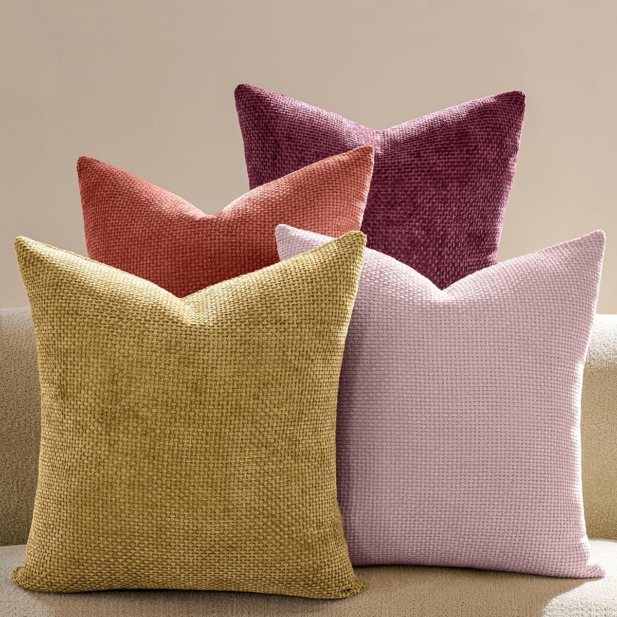 Chenille Pillow Covers — Set of 4 — Autumn Mix