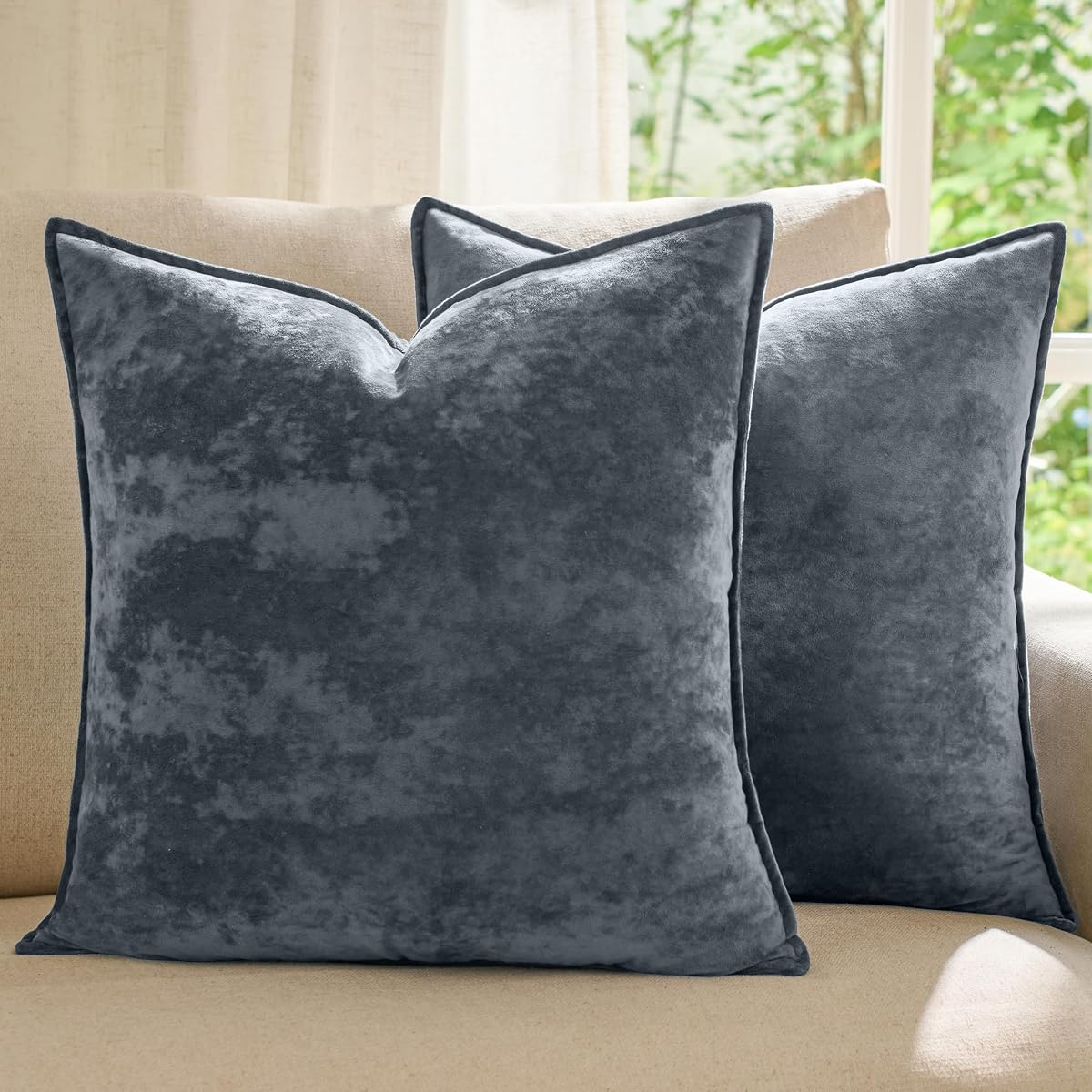 Matte Frosted Velvet Pillow Covers — Set of 2 — Dark Grey
