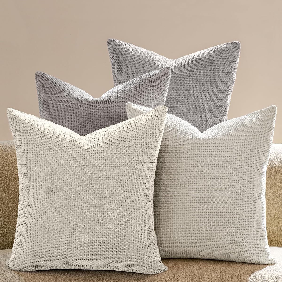 Chenille Pillow Covers — Set of 4 — Neutral