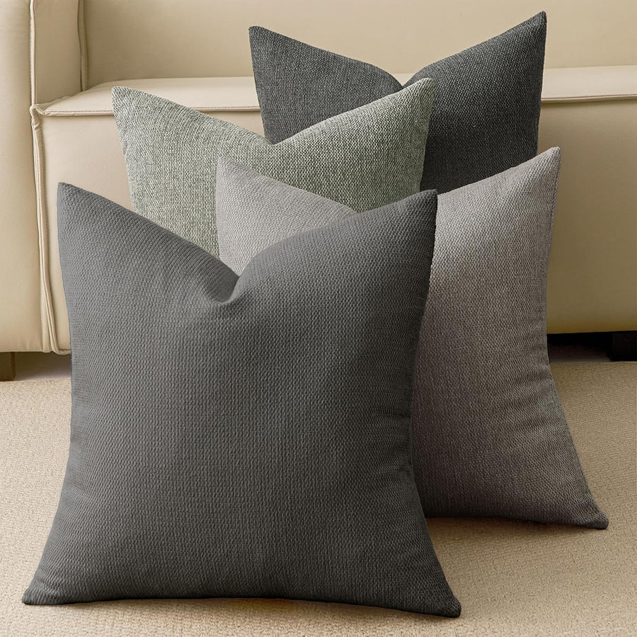 Linen-Look Woven Pillow Covers — Set of 4 — Grey Sage