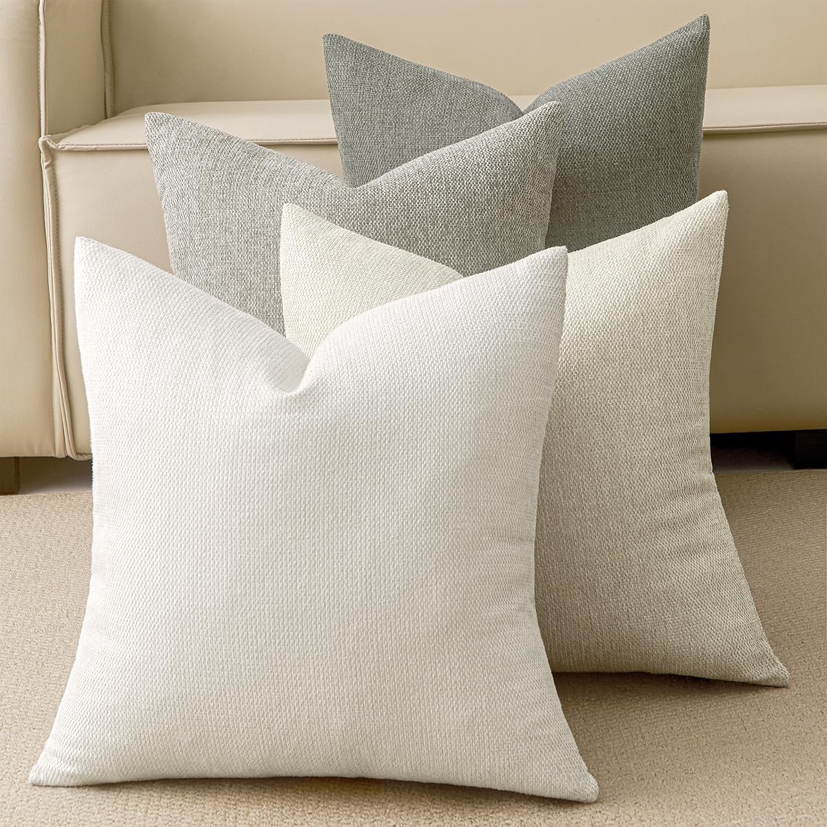 Linen-Look Woven Pillow Covers — Set of 4 — Natural