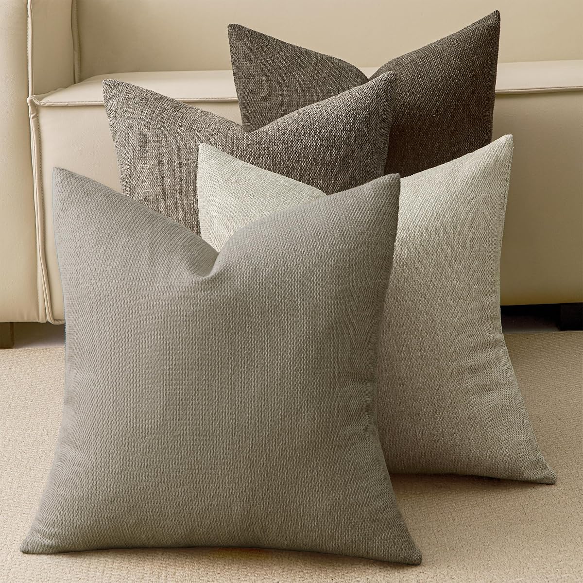 Linen-Look Woven Pillow Covers — Set of 4 — Walnut Beige Mix