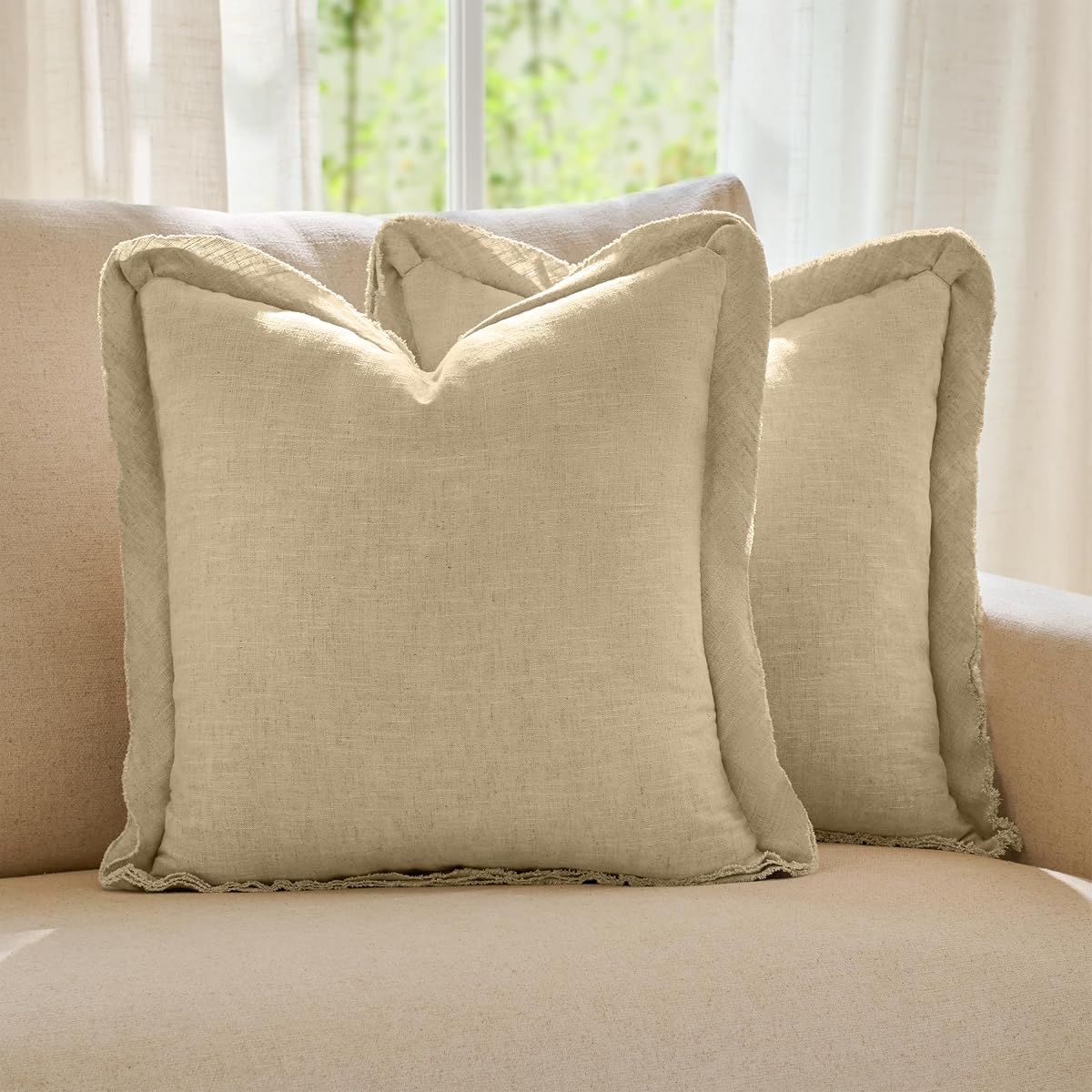 Fringe Natural Linen Pillow Covers — Set of 2 — Natural Linen